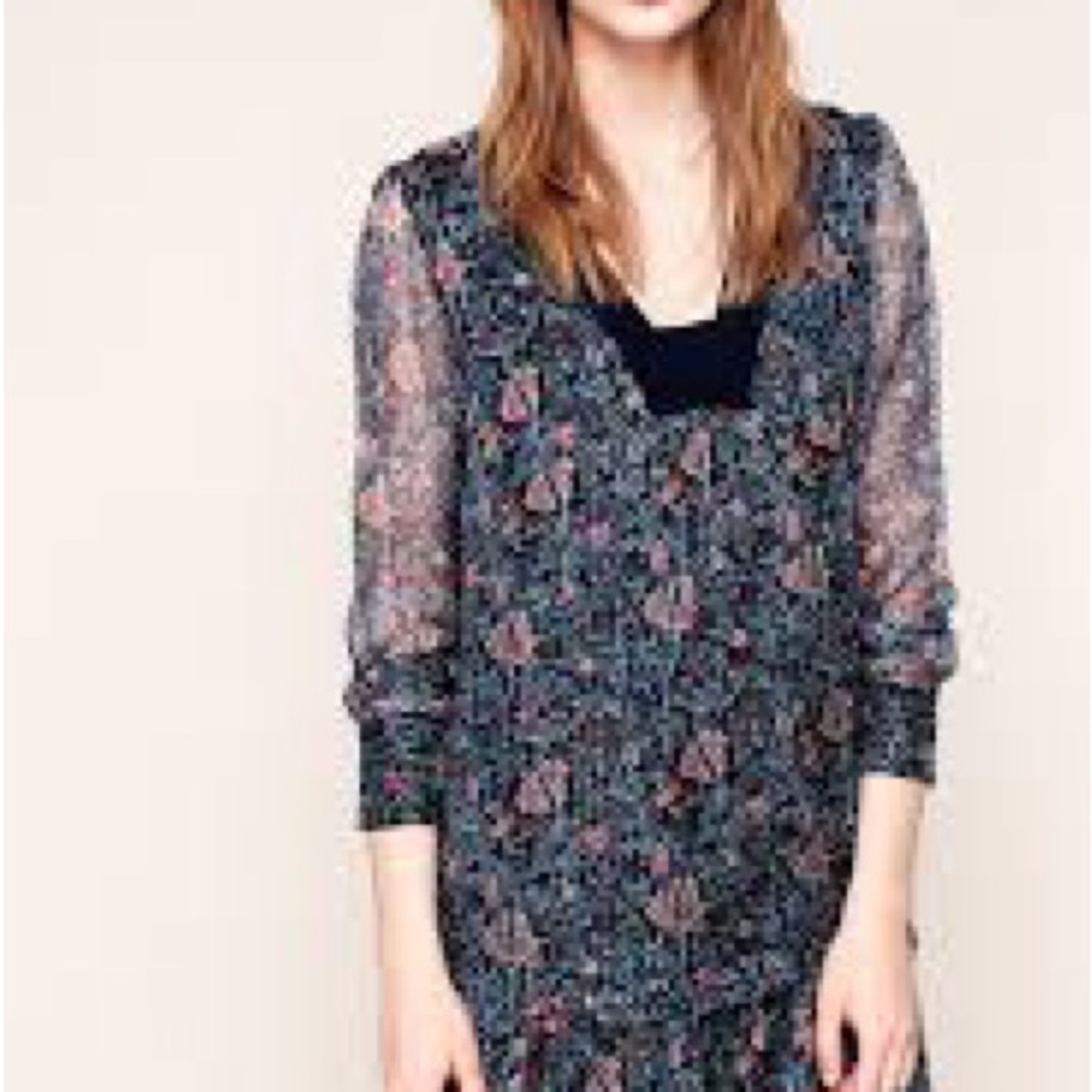 IKKS Navy and Floral Silk Dress